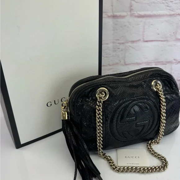 Gucci RARE Black Python SoHo Chain Tassel Shoulder Bag - Picture 16 of 16